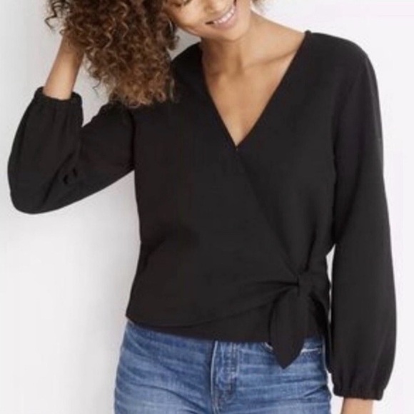 a new day Tops - Madewell texture and thread Black V-Neck faux wrap top